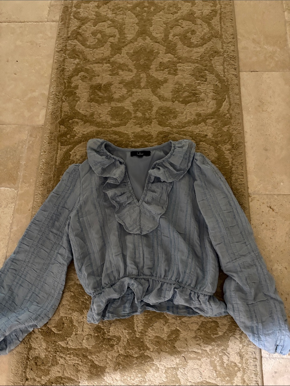 Lulus Light Blue Ruffle V-Neck Blouse
